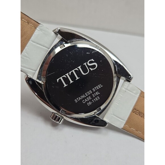 Titus Womens Watch Silver Tone Rhinestone Bezel White Leather Quartz New Battery main image 6